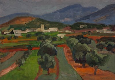 Attic Landscape — Oil painting, Fiberboard, 36.00×51.00cm — Theodoros Markellos